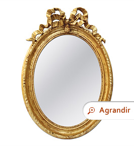 Miroir oval vintage, miroir à suspendre, miroir bois marqueté